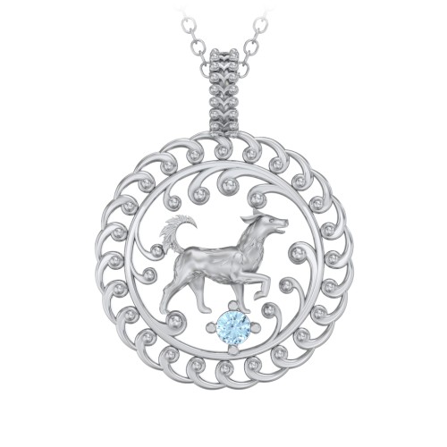 Year of the Dog Chinese Zodiac Medallion Necklace – Sterling Silver with Blue Topaz