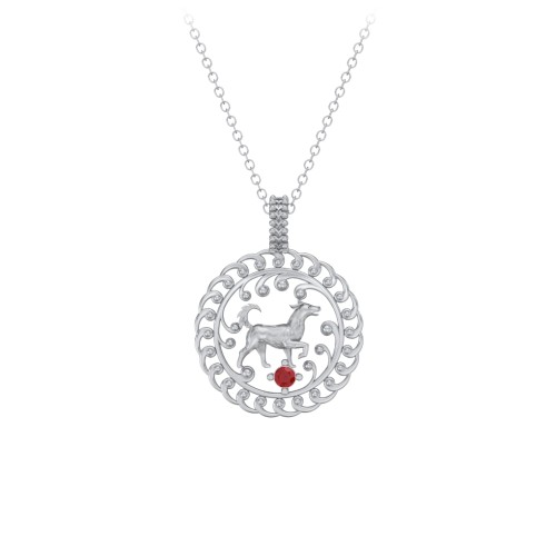 Year of the Dog Chinese Zodiac Medallion Necklace – Sterling Silver with Garnet