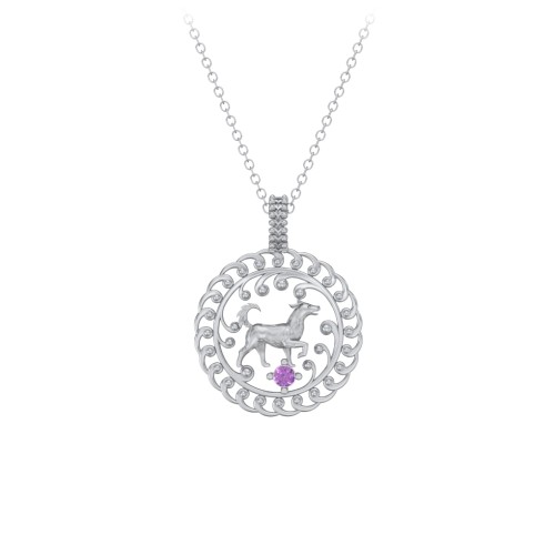 Year of the Dog Chinese Zodiac Medallion Necklace – Sterling Silver with Amethyst