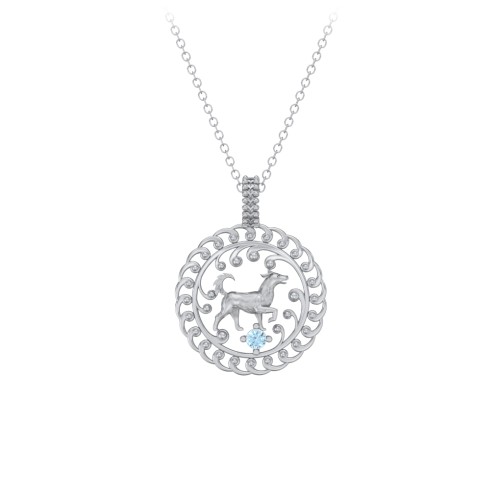 Year of the Dog Chinese Zodiac Medallion Necklace – Sterling Silver with Blue Topaz