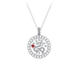 Year of the Dragon Chinese Zodiac Medallion Necklace in 925 Sterling Silver with Garnet