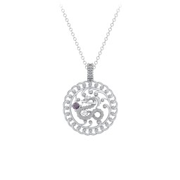 Year of the Dragon Chinese Zodiac Medallion Necklace in 925 Sterling Silver with Alexandrite