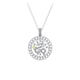 Year of the Dragon Chinese Zodiac Medallion Necklace in 925 Sterling Silver with Peridot