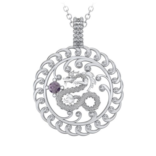 Year of the Dragon Chinese Zodiac Medallion Necklace – Sterling Silver with Alexandrite