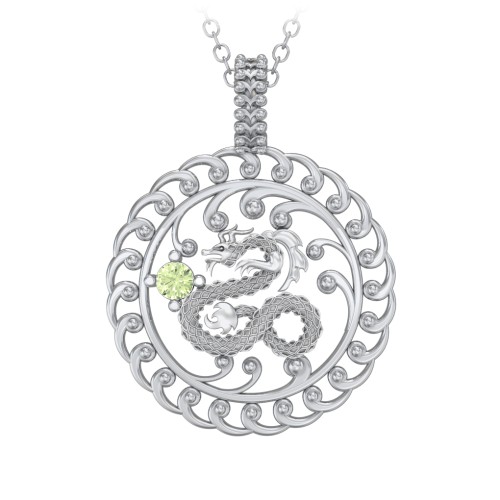 Year of the Dragon Chinese Zodiac Medallion Necklace – Sterling Silver with Peridot
