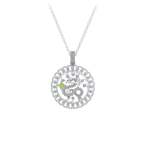 Year of the Dragon Chinese Zodiac Medallion Necklace – Sterling Silver with Peridot
