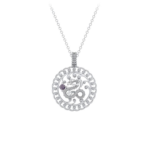 Year of the Dragon Chinese Zodiac Medallion Necklace – Sterling Silver with Alexandrite