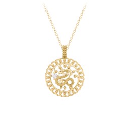 Year of the Dragon Chinese Zodiac Medallion Necklace in 9K Solid Yellow Gold