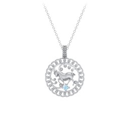 Year of the Goat Chinese Zodiac Medallion Necklace in 925 Sterling Silver with Blue Topaz