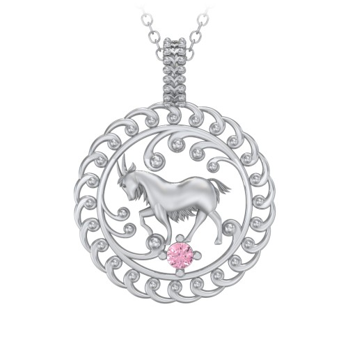 Year of the Goat Chinese Zodiac Medallion Necklace – Sterling Silver with Pink Tourmaline