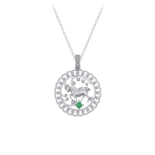 Year of the Goat Chinese Zodiac Medallion Necklace – Sterling Silver with Emerald