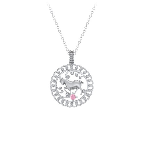 Year of the Goat Chinese Zodiac Medallion Necklace – Sterling Silver with Pink Tourmaline