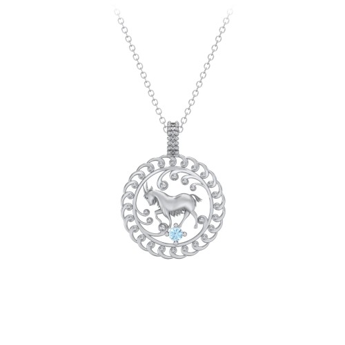 Year of the Goat Chinese Zodiac Medallion Necklace – Sterling Silver with Blue Topaz