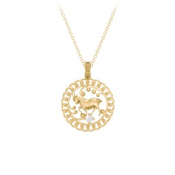 Year of the Goat Chinese Zodiac Medallion Necklace in 9K Solid Yellow Gold