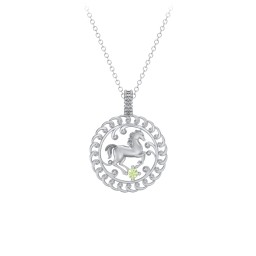 Year of the Horse Chinese Zodiac Medallion Necklace in 925 Sterling Silver with Peridot