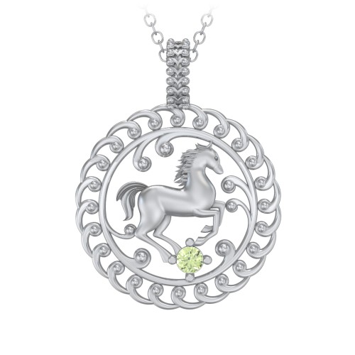 Year of the Horse Chinese Zodiac Medallion Necklace – Sterling Silver with Peridot