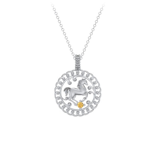 Year of the Horse Chinese Zodiac Medallion Necklace – Sterling Silver with Citrine