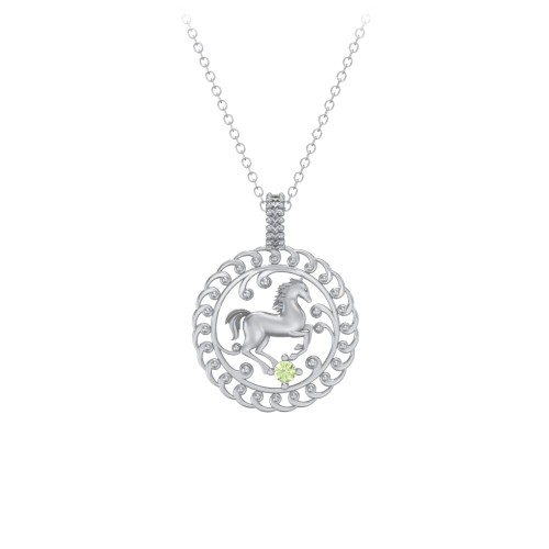 Year of the Horse Chinese Zodiac Medallion Necklace – Sterling Silver with Peridot