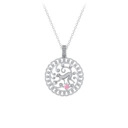 Year of the Monkey Chinese Zodiac Medallion Necklace in 925 Sterling Silver with Pink Tourmaline