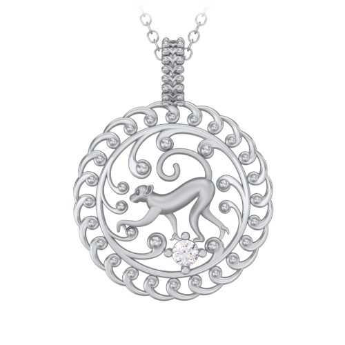 Year of the Monkey Chinese Zodiac Medallion Necklace – Sterling Silver with Cubic Zirconia