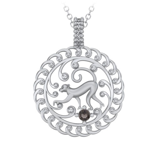 Year of the Monkey Chinese Zodiac Medallion Necklace – Sterling Silver with Smokey Quartz
