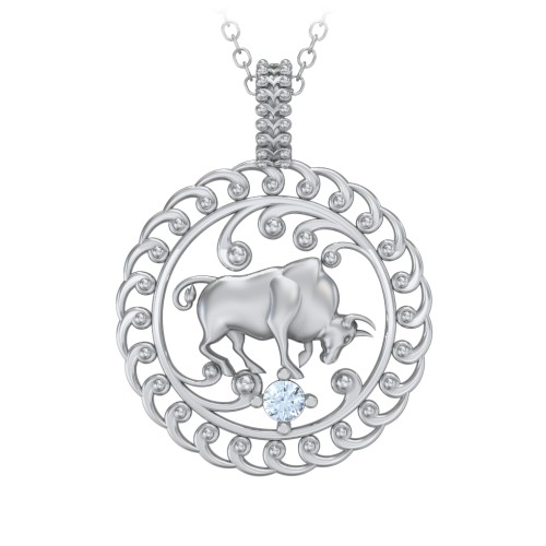 Year of the Ox Chinese Zodiac Medallion Necklace – Sterling Silver with Aquamarine