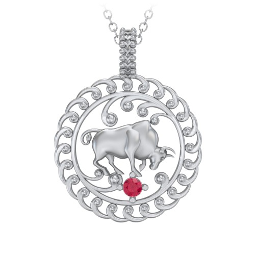 Year of the Ox Chinese Zodiac Medallion Necklace – Sterling Silver with Ruby
