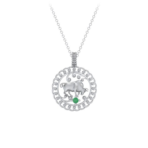 Year of the Ox Chinese Zodiac Medallion Necklace – Sterling Silver with Emerald