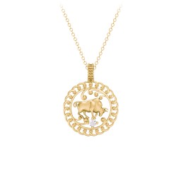 Year of the Ox Chinese Zodiac Medallion Necklace in 9K Solid Yellow Gold