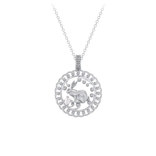 Year of the Rabbit Chinese Zodiac Medallion Necklace – Sterling Silver with Cubic Zirconia