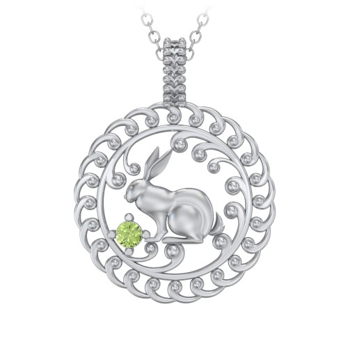 Year of the Rabbit Chinese Zodiac Medallion Necklace – Sterling Silver with Peridot
