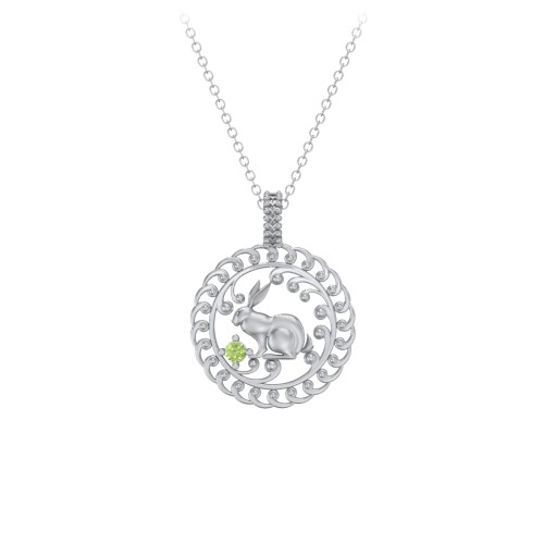 Year of the Rabbit Chinese Zodiac Medallion Necklace – Sterling Silver with Peridot