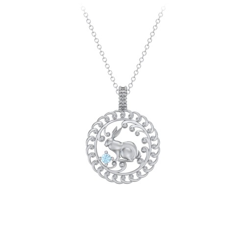 Year of the Rabbit Chinese Zodiac Medallion Necklace – Sterling Silver with Blue Topaz
