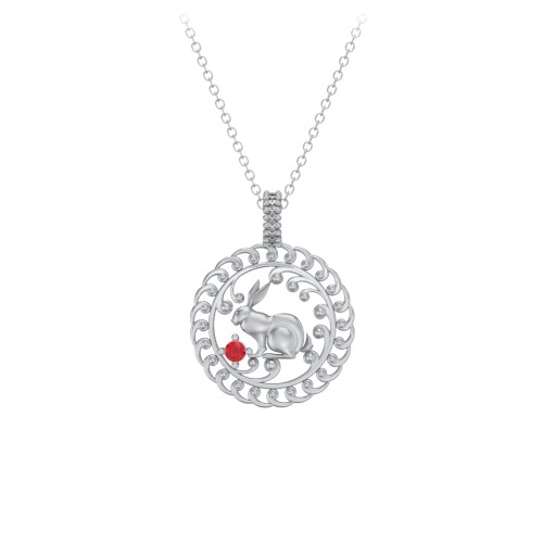 Year of the Rabbit Chinese Zodiac Medallion Necklace – Sterling Silver with Garnet