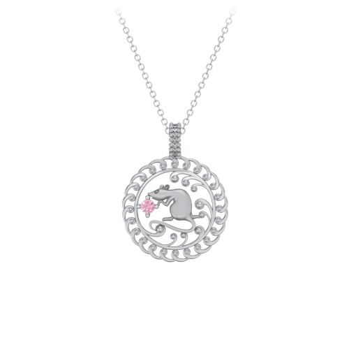 Year of the Rat Chinese Zodiac Medallion Necklace – Sterling Silver with Pink Tourmaline
