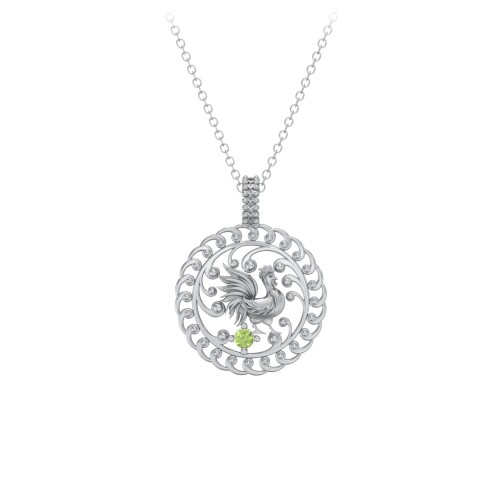 Year of the Rooster Chinese Zodiac Medallion Necklace – Sterling Silver with Peridot