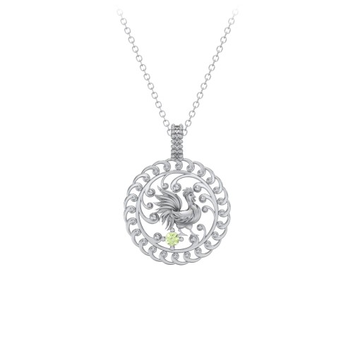 Year of the Rooster Chinese Zodiac Medallion Necklace – Sterling Silver with Peridot