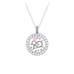 Year of the Snake Chinese Zodiac Medallion Necklace in 925 Sterling Silver with Pink Tourmaline