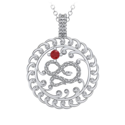 Year of the Snake Chinese Zodiac Medallion Necklace – Sterling Silver with Garnet