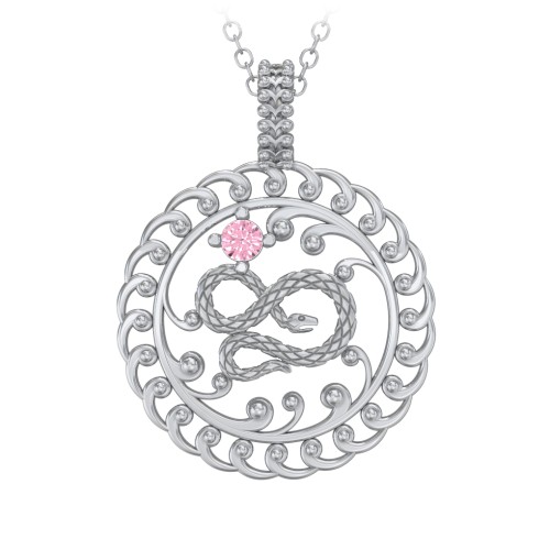 Year of the Snake Chinese Zodiac Medallion Necklace – Sterling Silver with Pink Tourmaline