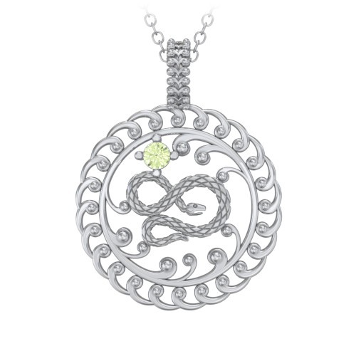 Year of the Snake Chinese Zodiac Medallion Necklace – Sterling Silver with Peridot