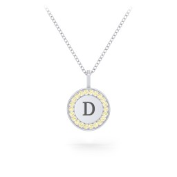 Initial Halo Disc Necklace with Accents