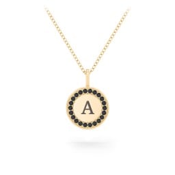 Initial Halo Disc Necklace with Accents