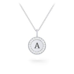 Initial Halo Disc Necklace with Accents