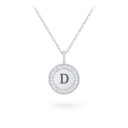 Initial Halo Disc Necklace with Accents in 925 Sterling Silver with Diamond