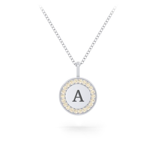 Initial Halo Disc Necklace with Accents – Sterling Silver with Fancy Yellow Premium Zirconia