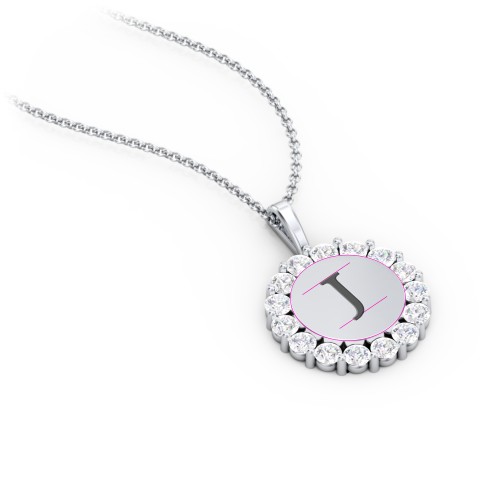 Initial Halo Disc Necklace with Gemstones – Sterling Silver with Diamond