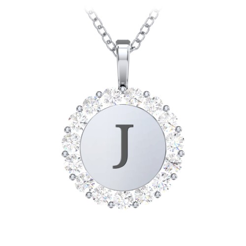 Initial Halo Disc Necklace with Gemstones – Sterling Silver with Diamond