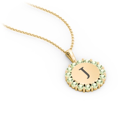 Initial Halo Disc Necklace with Gemstones – 18K Gold Plated Silver with Peridot
