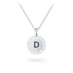 Initial Halo Disc Necklace with Gemstones in 925 Sterling Silver with Diamond
